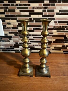 Vintage Solid Brass  Baluster Candle Holders - Set of 2